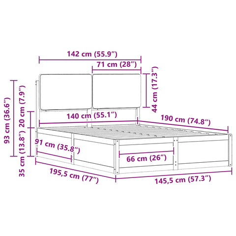 vidaXL Bed Frame with Upholstered Headboard Taupe 140 x 190 cm