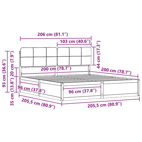 vidaXL Bed Frame with Upholstered Headboard Dark Grey 200 x 200 cm