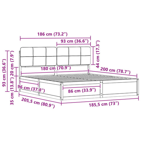 vidaXL Bed Frame with Upholstered Headboard Dark Grey 180 x 200 cm