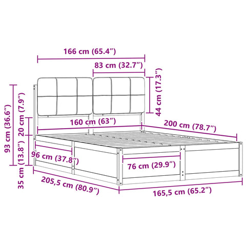 vidaXL Bed Frame with Upholstered Headboard Black 160 x 200 cm