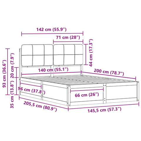 vidaXL Bed Frame with Upholstered Headboard Black 140 x 200 cm
