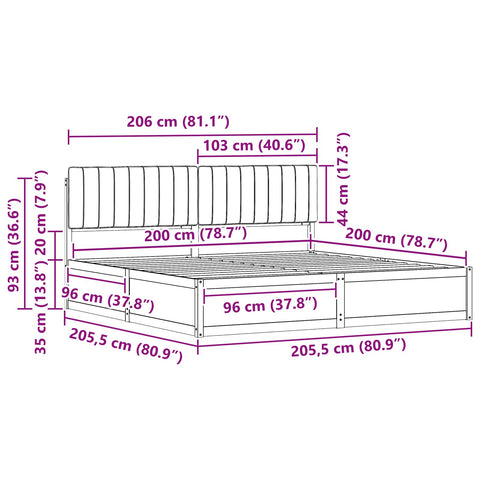 vidaXL Bed Frame with Upholstered Headboard Taupe 200 x 200 cm