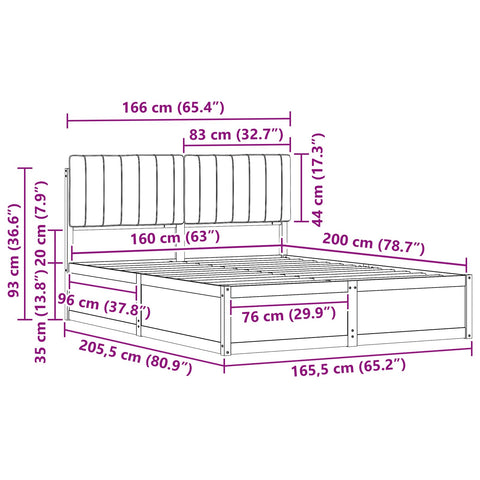 vidaXL Bed Frame with Upholstered Headboard Dark Grey 160 x 200 cm