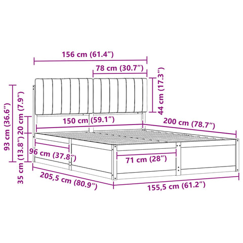 vidaXL Bed Frame with Upholstered Headboard Light Grey 150 x 200 cm
