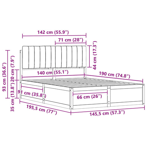 vidaXL Bed Frame with Upholstered Headboard Dark Grey 140 x 190 cm