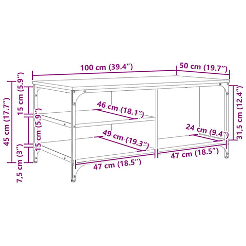vidaXL Coffee Table Old Wood 100 x 50 x 45 cm Engineered Wood