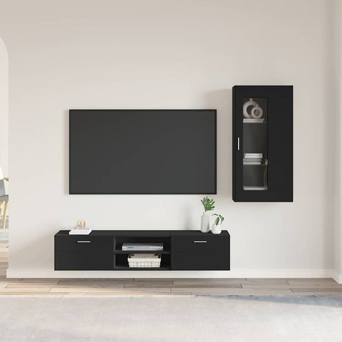 vidaXL TV Cabinet Set with Drawer with Shelf Black Engineered Wood
