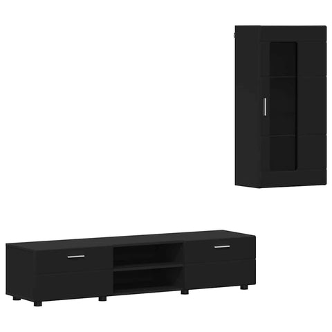 vidaXL TV Cabinet Set with Drawer with Shelf Black Engineered Wood
