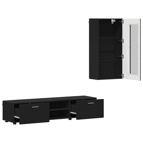 vidaXL TV Cabinet Set with Drawer with Shelf Black Engineered Wood