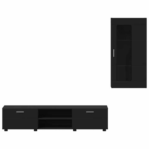vidaXL TV Cabinet Set with Drawer with Shelf Black Engineered Wood