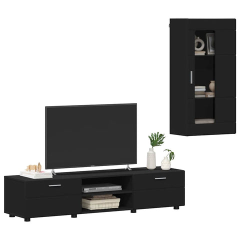 vidaXL TV Cabinet Set with Drawer with Shelf Black Engineered Wood