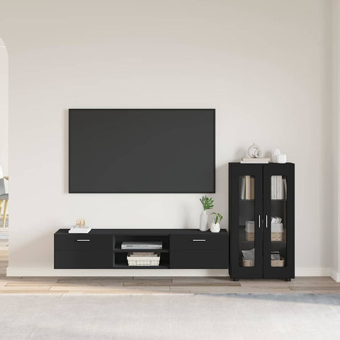 vidaXL TV Cabinet Set with Drawer with Shelf Black Engineered Wood