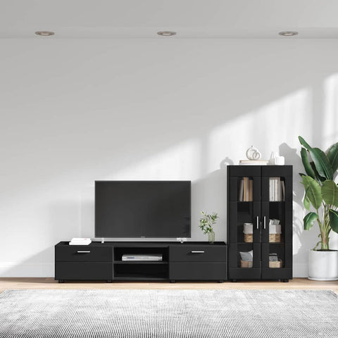vidaXL TV Cabinet Set with Drawer with Shelf Black Engineered Wood