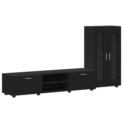vidaXL TV Cabinet Set with Drawer with Shelf Black Engineered Wood