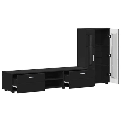 vidaXL TV Cabinet Set with Drawer with Shelf Black Engineered Wood