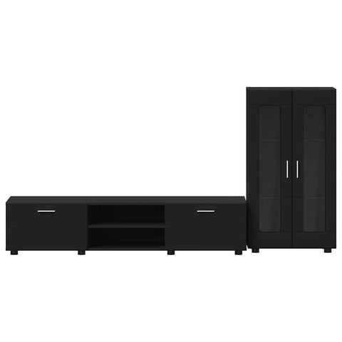 vidaXL TV Cabinet Set with Drawer with Shelf Black Engineered Wood