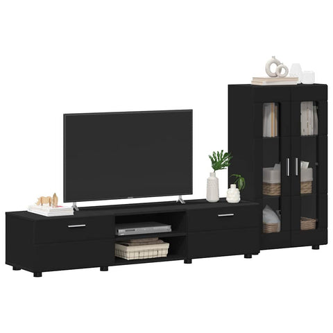 vidaXL TV Cabinet Set with Drawer with Shelf Black Engineered Wood