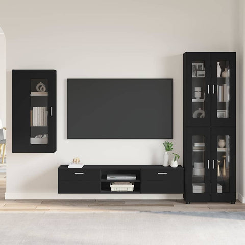 vidaXL TV Cabinet Set with Drawer with Shelf Black Engineered Wood