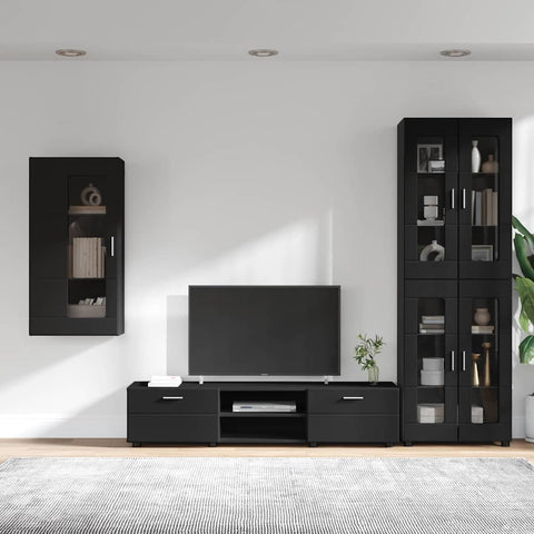 vidaXL TV Cabinet Set with Drawer with Shelf Black Engineered Wood