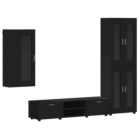 vidaXL TV Cabinet Set with Drawer with Shelf Black Engineered Wood