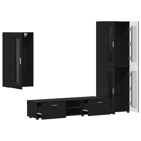 vidaXL TV Cabinet Set with Drawer with Shelf Black Engineered Wood