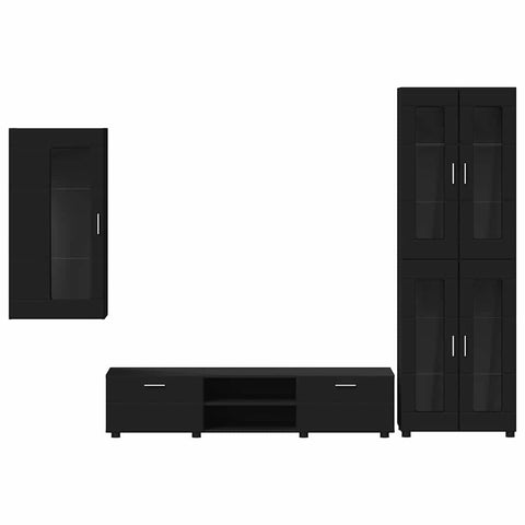 vidaXL TV Cabinet Set with Drawer with Shelf Black Engineered Wood