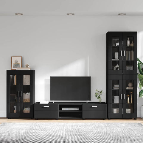 vidaXL TV Cabinet Set with Drawer with Shelf Black Engineered Wood