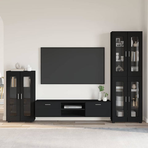 vidaXL TV Cabinet Set with Drawer with Shelf Black Engineered Wood