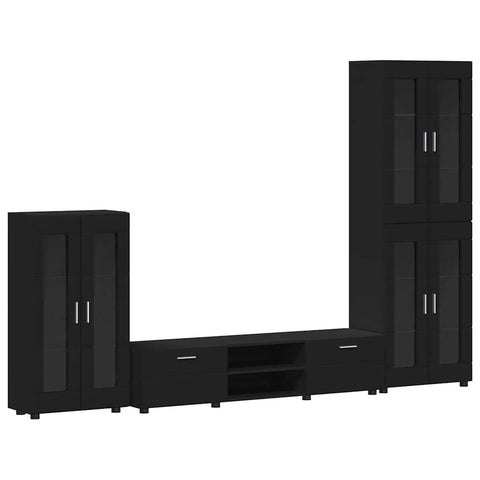 vidaXL TV Cabinet Set with Drawer with Shelf Black Engineered Wood