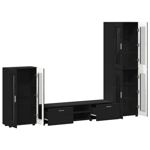 vidaXL TV Cabinet Set with Drawer with Shelf Black Engineered Wood