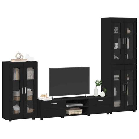 vidaXL TV Cabinet Set with Drawer with Shelf Black Engineered Wood