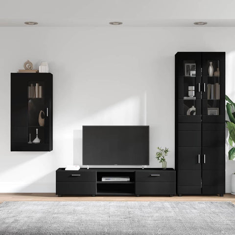 vidaXL TV Cabinet Set with Drawer with Shelf Black Engineered Wood