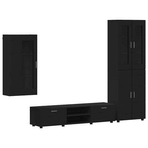 vidaXL TV Cabinet Set with Drawer with Shelf Black Engineered Wood