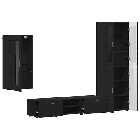 vidaXL TV Cabinet Set with Drawer with Shelf Black Engineered Wood