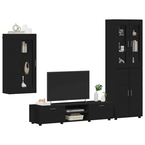 vidaXL TV Cabinet Set with Drawer with Shelf Black Engineered Wood