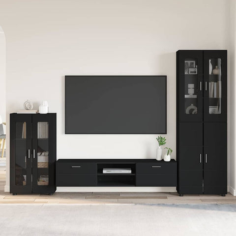 vidaXL TV Cabinet Set with Drawer with Shelf Black Engineered Wood