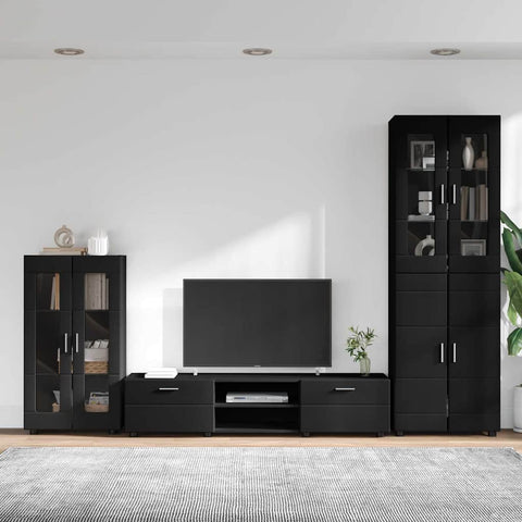 vidaXL TV Cabinet Set with Drawer with Shelf Black Engineered Wood