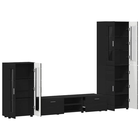 vidaXL TV Cabinet Set with Drawer with Shelf Black Engineered Wood