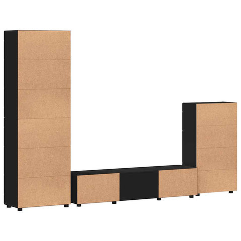 vidaXL TV Cabinet Set with Drawer with Shelf Black Engineered Wood