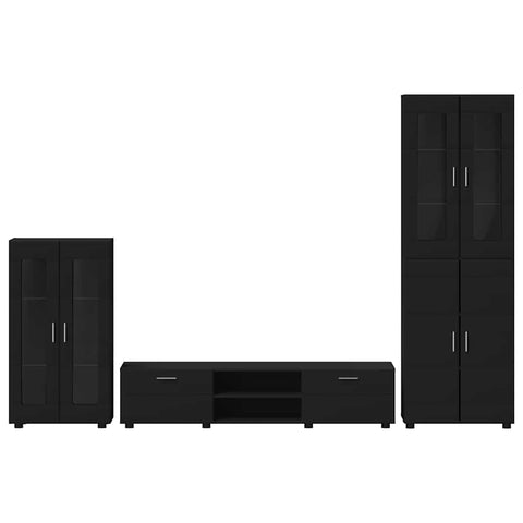 vidaXL TV Cabinet Set with Drawer with Shelf Black Engineered Wood