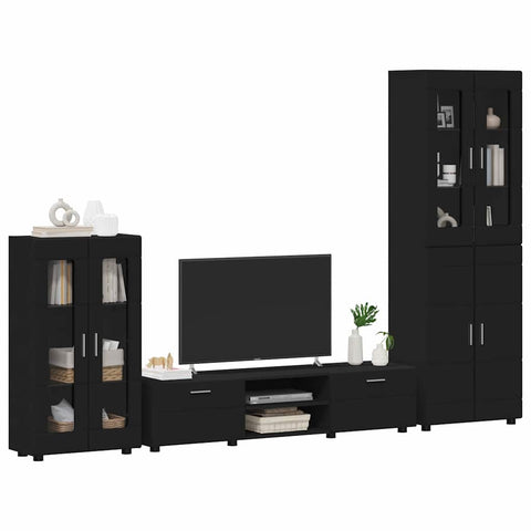 vidaXL TV Cabinet Set with Drawer with Shelf Black Engineered Wood