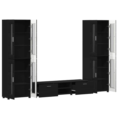 vidaXL TV Cabinet Set with Drawer with Shelf Black Engineered Wood