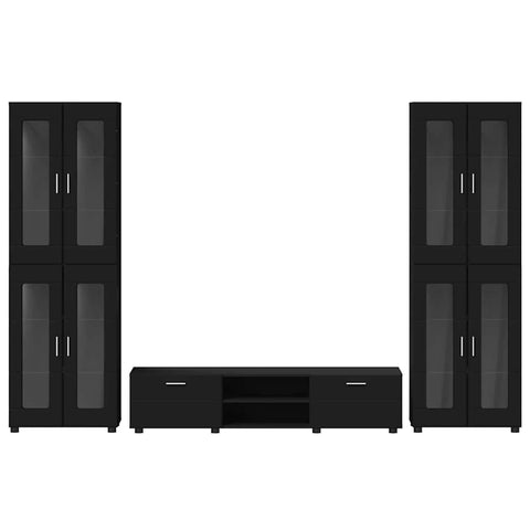 vidaXL TV Cabinet Set with Drawer with Shelf Black Engineered Wood