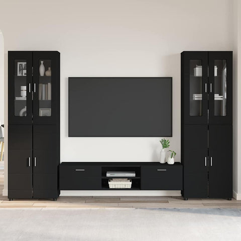 vidaXL TV Cabinet Set with Drawer with Shelf Black Engineered Wood