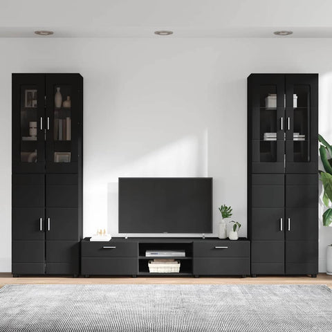 vidaXL TV Cabinet Set with Drawer with Shelf Black Engineered Wood