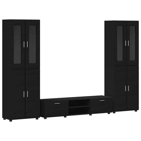 vidaXL TV Cabinet Set with Drawer with Shelf Black Engineered Wood