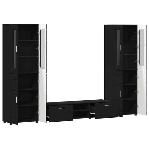 vidaXL TV Cabinet Set with Drawer with Shelf Black Engineered Wood
