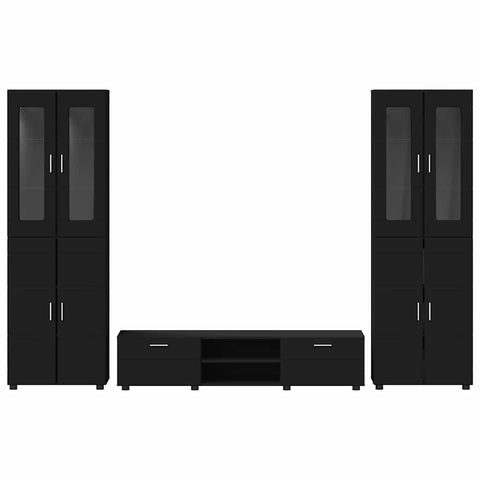 vidaXL TV Cabinet Set with Drawer with Shelf Black Engineered Wood