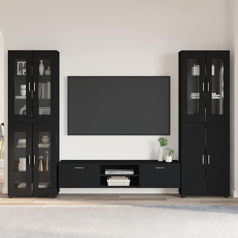 vidaXL TV Cabinet Set with Drawer with Shelf Black Engineered Wood