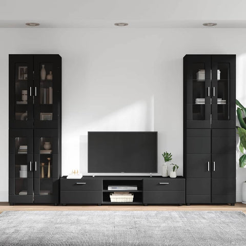 vidaXL TV Cabinet Set with Drawer with Shelf Black Engineered Wood